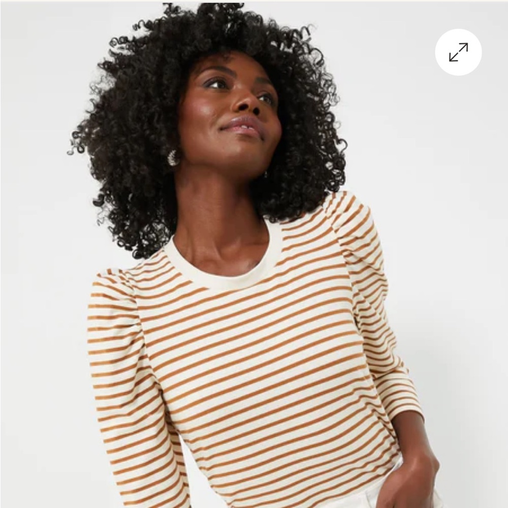Pomander Place Striped Puff-Sleeve Tee in Cream and Tan
